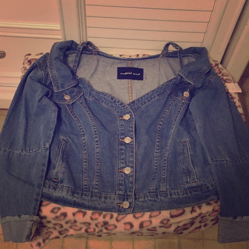 Blue jean off the shoulder jacket